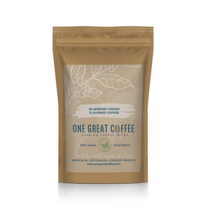 Blueberry Cream Flavored Coffee bag featuring premium coffee beans packaging design.