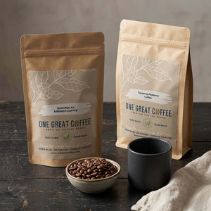 The Rare Finds Box — Burundi AA Kirimiro & Tanzania Peaberry Single-Origin Coffee Bundle bags with coffee beans.