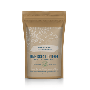 Chocolate Mint Flavored Coffee package featuring premium Arabica coffee beans.