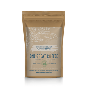 Cinnamon Hazelnut Flavored Coffee packaging showcasing premium coffee beans with rich hazelnut notes.