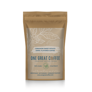 Cinnamon Sweet Potato Swirl Flavored Coffee package with rich butter, cinnamon, and sweet potato flavors.