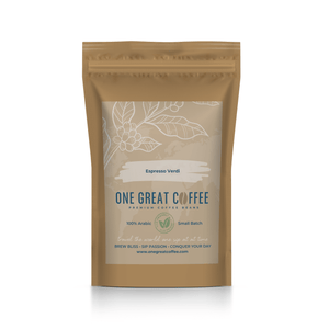 Espresso Verdi premium coffee beans featuring rich flavors in a stylish package.