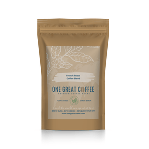 French Roast Coffee Blend bag showing premium coffee beans and 100% Arabica.
