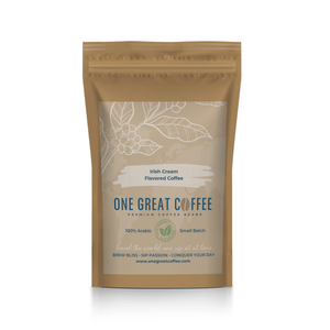 Irish Cream Flavored Coffee bag featuring premium coffee beans and detailed packaging design.