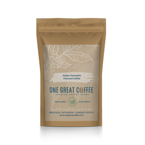 Italian Chocolate Flavored Coffee package featuring premium Arabica coffee beans in a stylish design.
