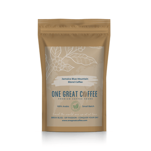 Jamaica Blue Mountain Blend Coffee premium coffee beans packaging with 100% Arabic label.
