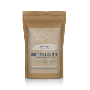 Vanilla Cream Flavored Coffee package showcasing premium coffee beans with rich aroma.