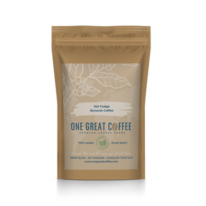 Hot Fudge Brownie Coffee bag featuring premium coffee beans with rich chocolatey aroma.