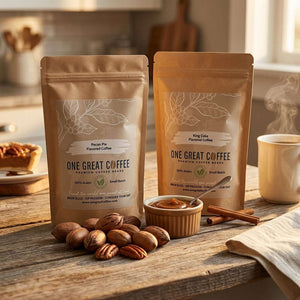 The Dessert Cart — Pecan Pie & King Cake Flavored Coffee Bundle featuring two coffee bags with pecans.